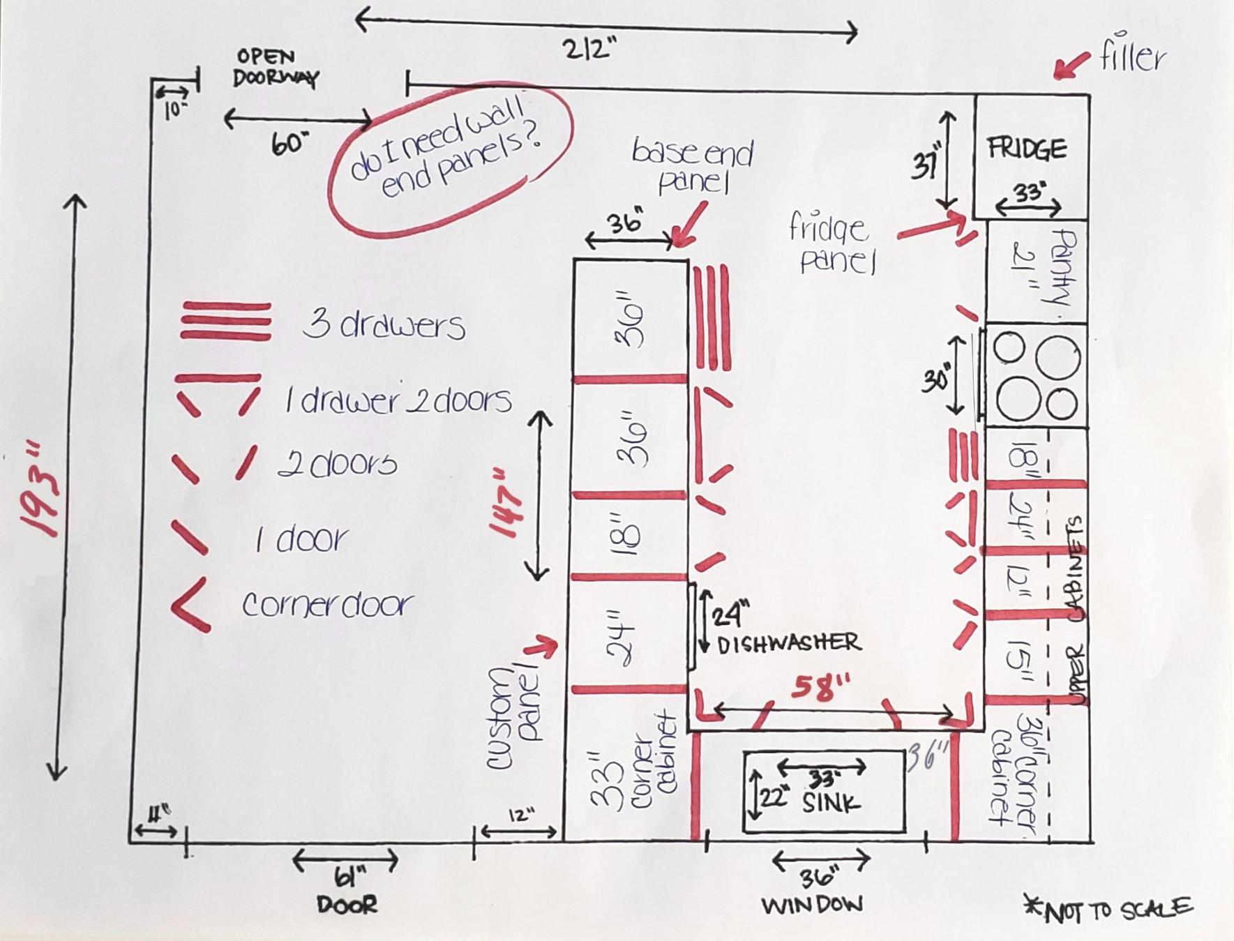Example kitchen measurement sketch
