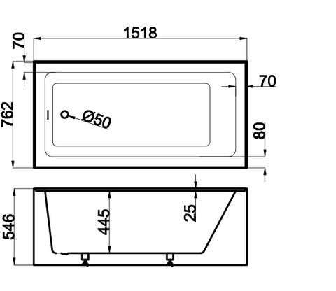 WHITE RECTANGULAR ALCOVE BATHTUB WITHOUT ARMREST