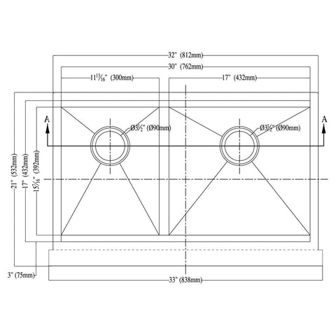 DAF3321L DOUBLE BOWL SINK WITH STRAIGHT APRON FRONT