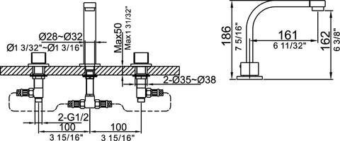 521704C 3-HOLE WASHBASIN FAUCET