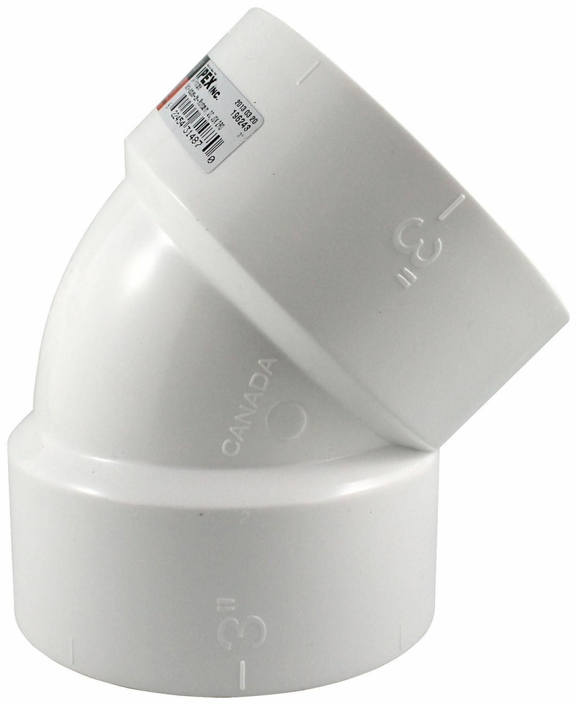 3"x45D PVC FGV ELBOW HxH SYSTEM 636