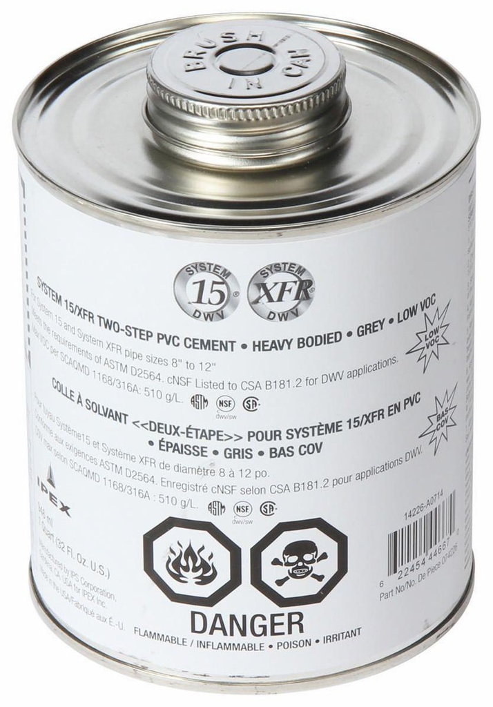 946ml System 15 DWV 2-Step PVC Cement Grey