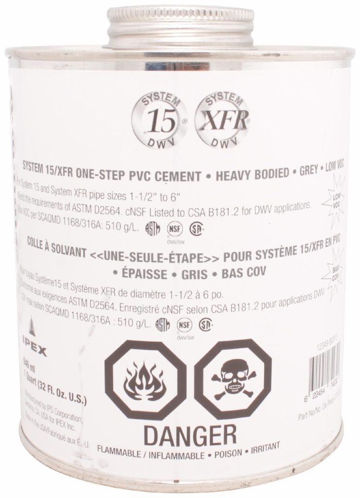 946ml System 15 DWV 1-Step PVC Cement Grey
