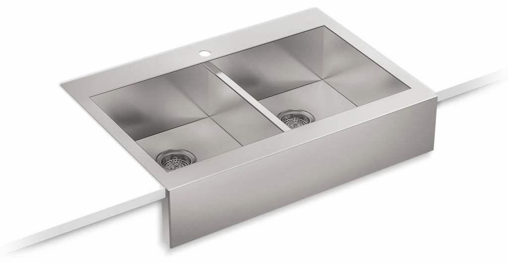Vault 35-3/4" 1-Hole 2 Bowl Drop-In Farmhouse Kitchen Sink