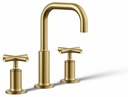 Purist Widespread Bathroom Faucet with Cross Handles and Low Gooseneck Spout