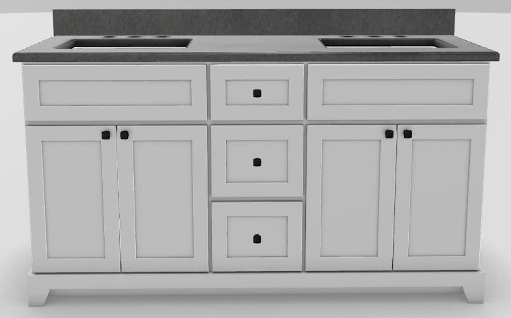 60" Double Sink Standard Vanity Modern Shaker with Prestige Knobs and Widespread Quartz Top