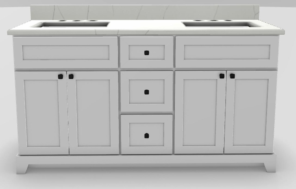 60" Double Sink Standard Vanity Modern Shaker with Prestige Knobs and Widespread Quartz Top