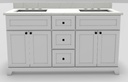 60" Double Sink Standard Vanity Modern Shaker with Prestige Knobs and Widespread Quartz Top