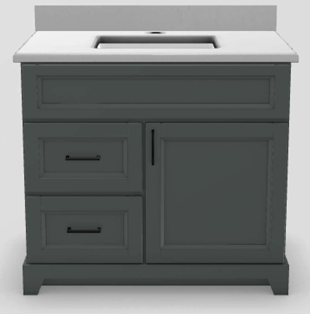 36" LH Drawer Standard Vanity Bellrose with Square Handles and 1-Hole Quartz Top