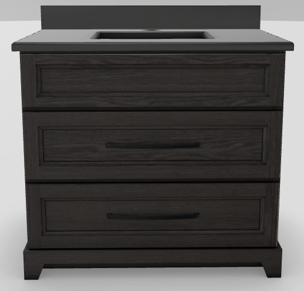 36" Dresser Standard Vanity Bellrose with Square Handles and 1-Hole Quartz Top