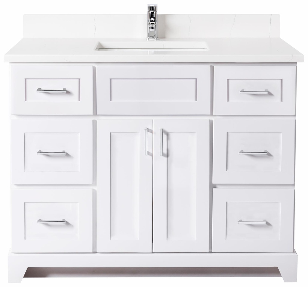 42" Standard Vanity Modern Shaker with Square Handles and 1-Hole Quartz Top