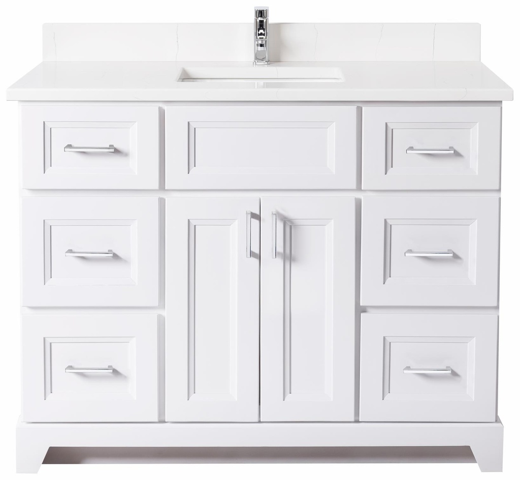 42" Standard Vanity Bellrose with Square Handles and 1-Hole Quartz Top