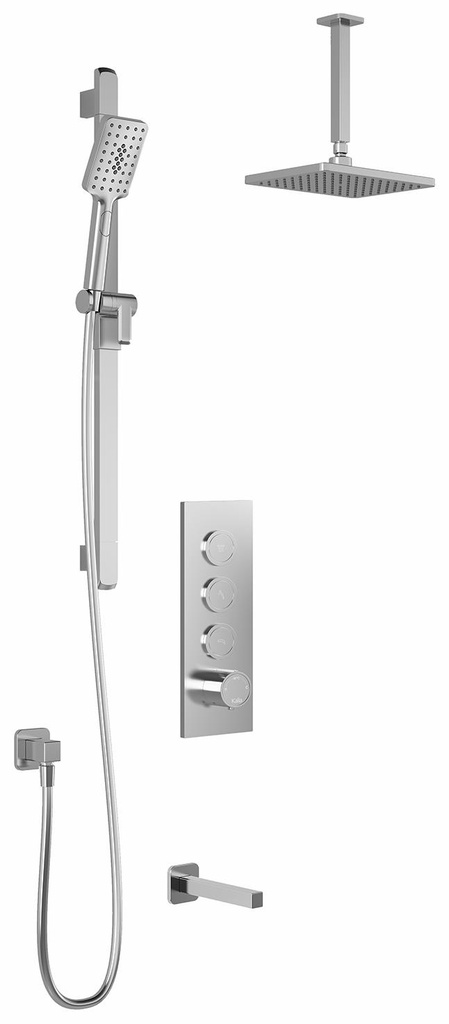 SquareOne TB3 Thermostatic Push-Button Shower System with Vertical Ceiling Arm (Less Valve)