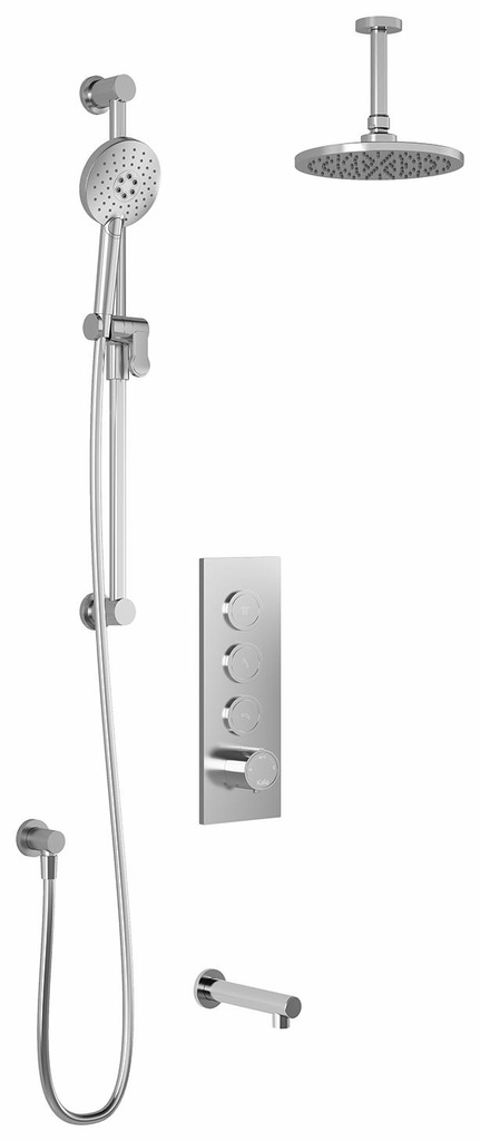 RoundOne TB3 Thermostatic Push-Button Shower System with Vertical Ceiling Arm (Less Valve)
