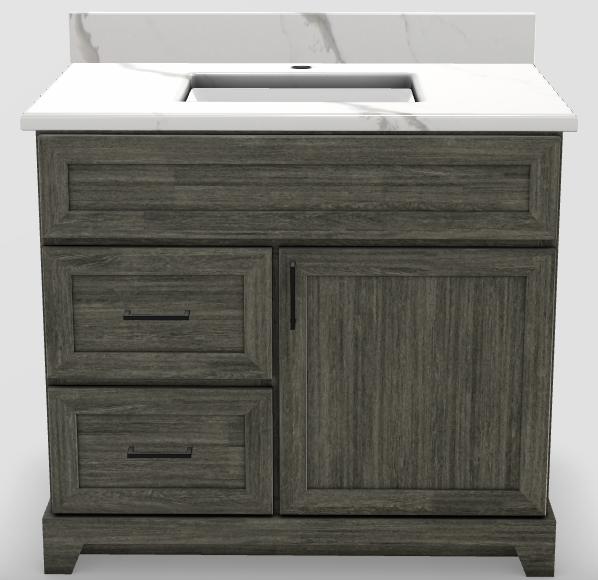 36" LH Drawer Standard Vanity Modern Shaker with Slim Handles and 1-Hole Quartz Top