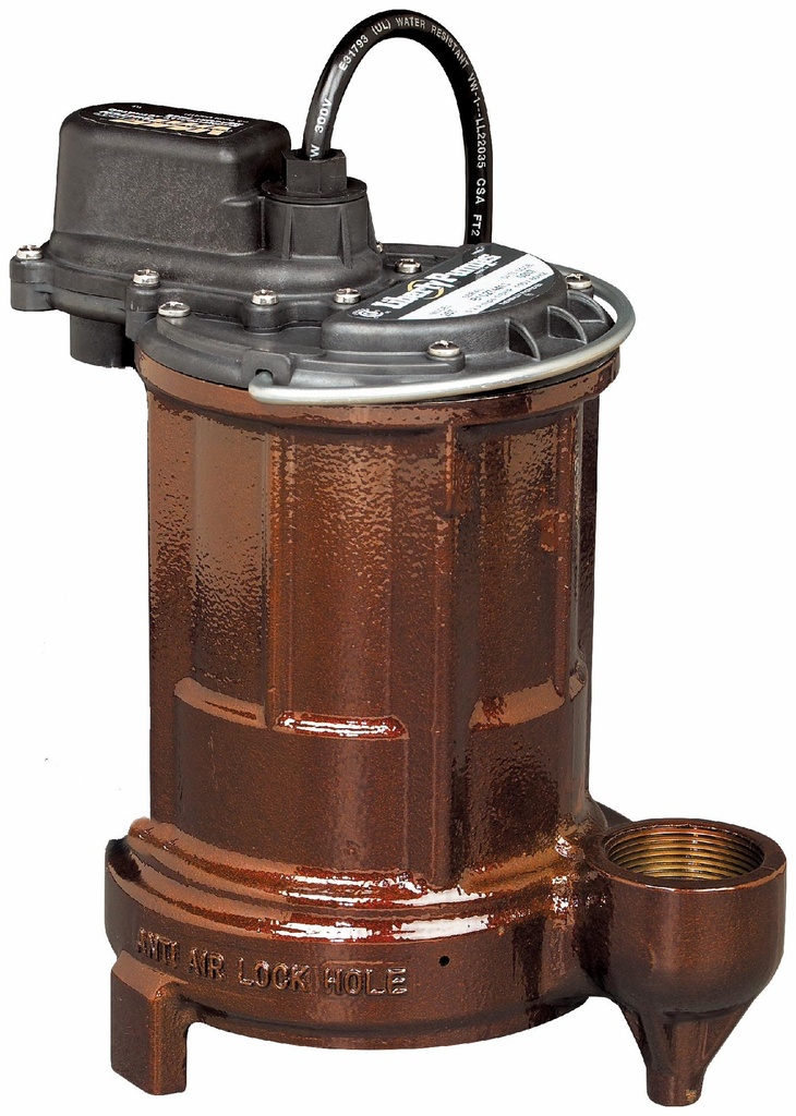 1/3 HP 1-Phase 115V Cast Iron Effluent Pump Manual with 25' Cord