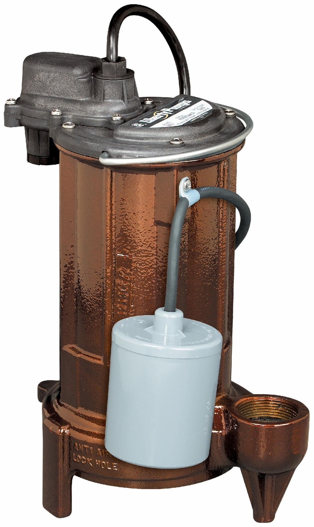 3/4 hp, Submersible Effluent Sump Pump, 1PH, 115V, Cast iron, wide angle float with series plug, 25' cord