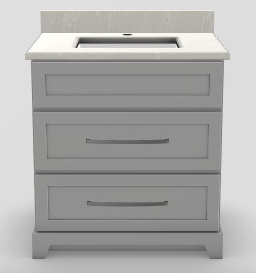 30" Dresser Standard Vanity Modern Shaker with Long Curved Handles and 1-Hole Quartz Top