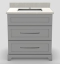 30" Dresser Standard Vanity Modern Shaker with Long Curved Handles and 1-Hole Quartz Top
