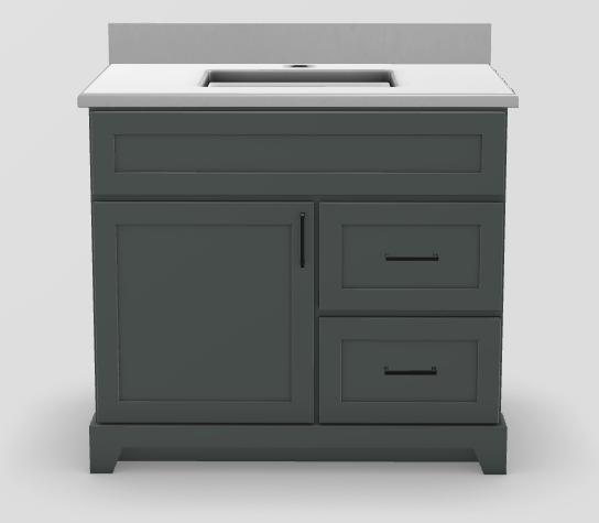 36" RH Drawer Standard Vanity Modern Shaker with Square Handles and 1-Hole Quartz Top