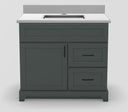 36" RH Drawer Standard Vanity Modern Shaker with Square Handles and 1-Hole Quartz Top
