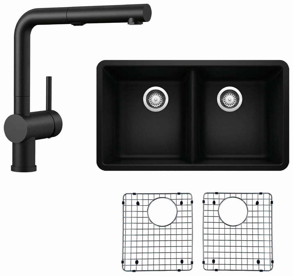 Horizon Undermount Sink with Linus Kitchen Faucet and Sink Grids