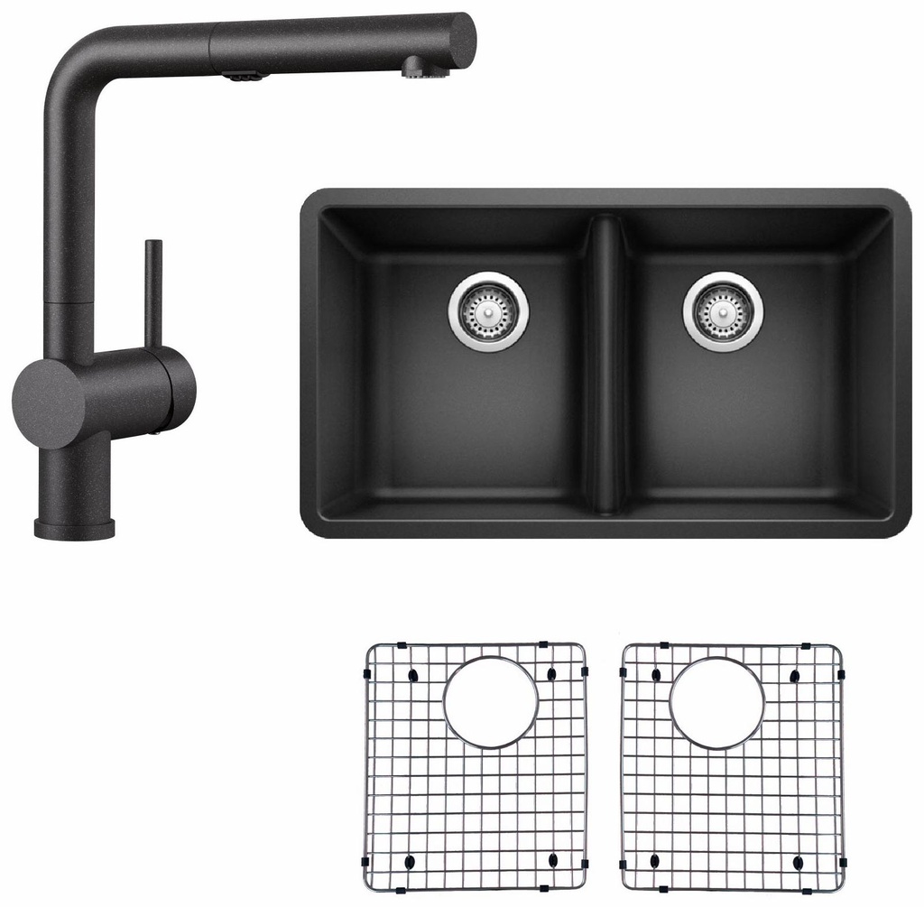 Horizon Undermount Sink with Linus Kitchen Faucet and Sink Grids