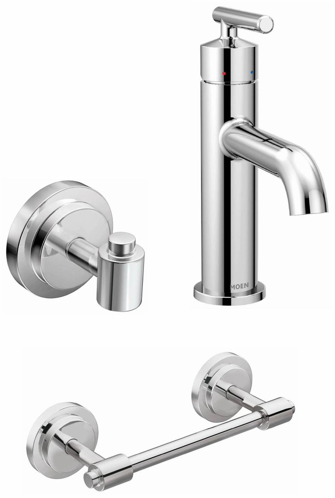 Gibson Single Hole Bathroom Faucet with ISO Robe Hook and Toilet Paper Holder