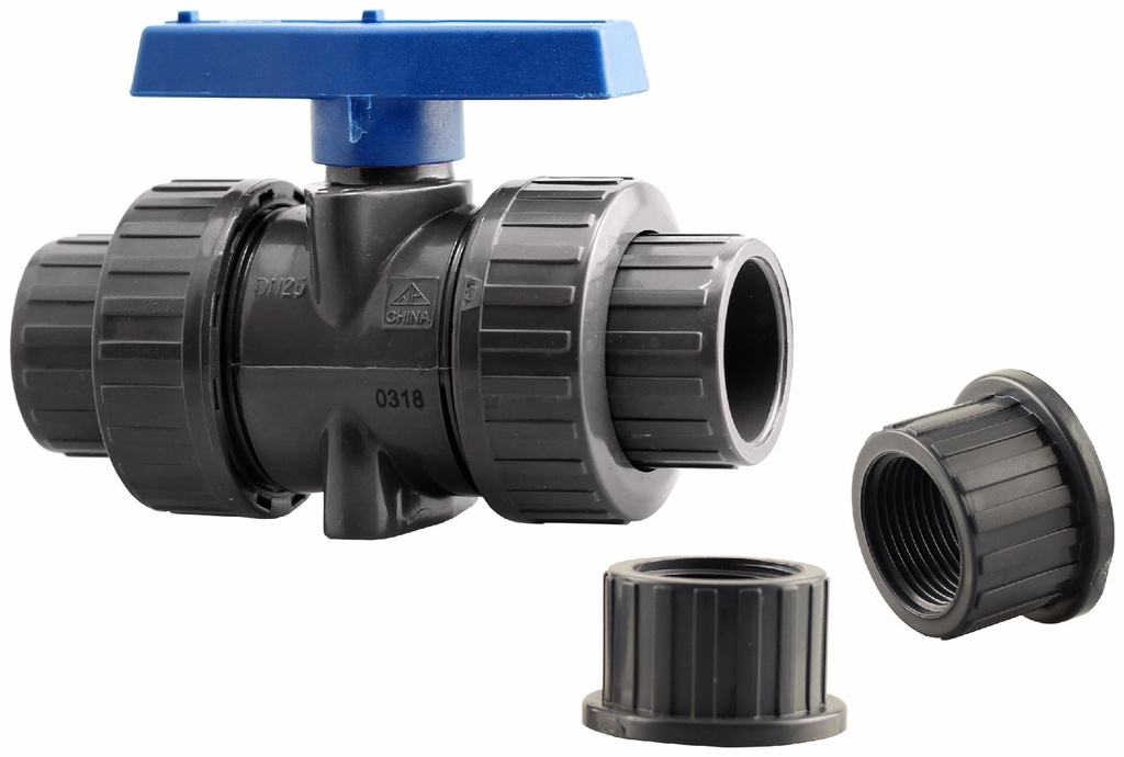 0924-10 - '1" FPT/Slip Union PVC Ball V PTFE Seat - Epdm O-Ring Seal'