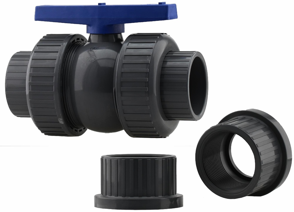 0925-30NL - '3" FPT Union PVC Ball V Deluxe PTFE Seat - Epdm O-Ring Seal'
