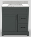 30" RH Drawer Shallow Vanity Modern Shaker with Bar Handles and 1-Hole Quartz Top