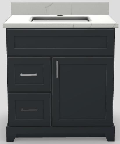 30" LH Drawer Vanity Modern Shaker with Square Handles and 1-Hole Quartz Top