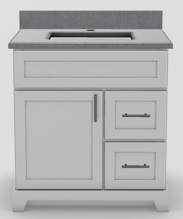 30" RH Drawer Standard Vanity Modern Shaker with Bar Handles and 1-Hole Quartz Top