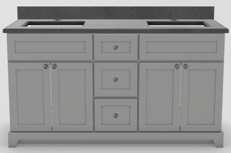 60" Double Sink Standard Vanity Modern Shaker with Modern Knobs and 1-Hole Quartz Top