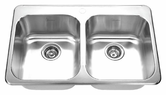 1-Hole 2 Bowl Drop-In Sink 7" Deep