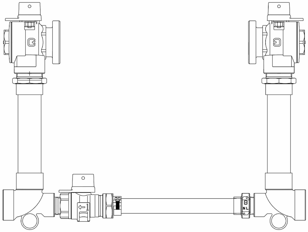 N/L 15"H 1 1/2" COPPER STR - 1 1/2" FIP x 1 1/2" FIP - F/PORT B/V & DUAL CHK/V with TEST PORT - with B-PASS & IDLR