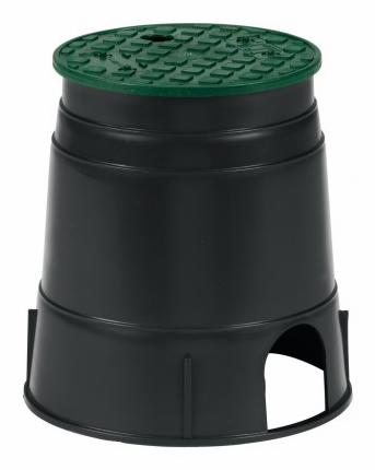 6 Round Black Valve Box with Green Overlapping Lid