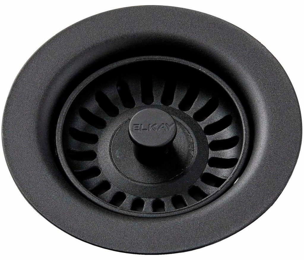 Elkay Polymer Drain Fitting with Removable Basket Strainer and Rubber Stopper Black