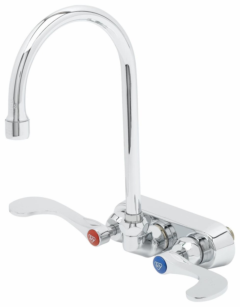 4" Backsplash Workboard Faucet, Ceramas, 4" Handles, Swivel Gooseneck, 1.5 GPM Aerator