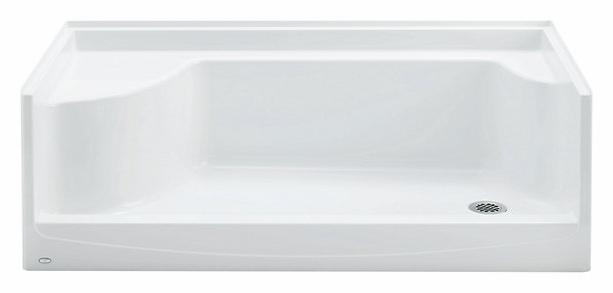 Bowen 60" x 31-3/8" LH Drain Shower Base with RH Seat & 21" Knee Wall