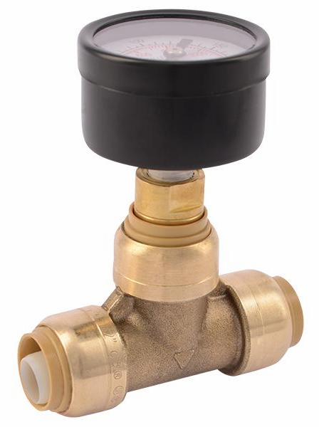 Brass Push-To-Connect Pressure Gauge With 1/2" Tee Lead Free