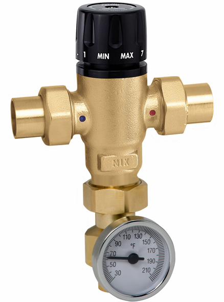 MixCal 3-way Mixing Valve 1" Sweat with Check Valves & Temp Gauge