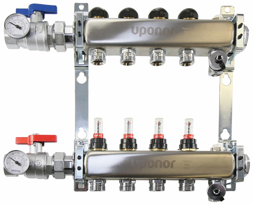 Stainless-steel Manifold Assembly, 1" with flow meter, B&I, ball valve, 7 loops