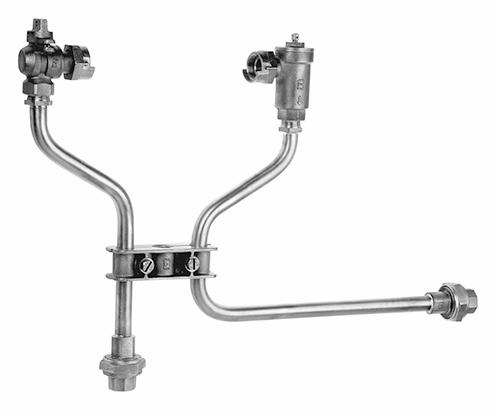 N/L 15"H 5/8 x 3/4" STRGT L-STR with VERT-IN & HORIZ-OUT - 3/4" CB x 3/4" CB - F/PORT B/V & DUAL CHK/V with TEST PORT - TALL CAPS