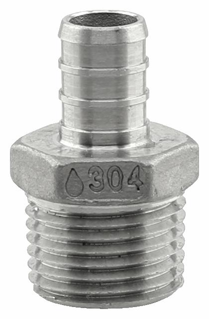 SSPEX-MA05 - '1/2" x 1/2" MPT 304SS Crimp PEX Male Adapter - F1807'