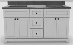 [2570415] 60" Double Sink Standard Vanity Modern Shaker with Prestige Knobs and Widespread Quartz Top