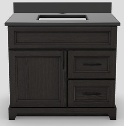 [2570245] 36" RH Drawer Standard Vanity Bellrose with Slim Handles and 1-Hole Quartz Top