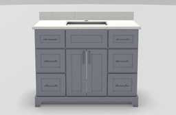 [2570380] 42" Standard Vanity Modern Shaker with Bar Handles and 1-Hole Quartz Top