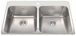[4405051] Steel Queen 33-3/8" 1-Hole 2 Bowl Drop-In Kitchen Sink