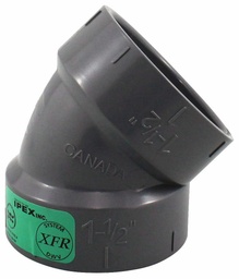 [7583200] 1 1/2"x45D PVC DWV SHORT TURN ELBOW HxH SYSTEM XFR